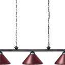 Wellmet Pool Table Lights for 8'/9' Table with 3 Burgundy Metal Shades, 59 Inch Billiard Lamp for Man Cave, Game Room, Kitchen Island Light for Restaurant Or Dining Room