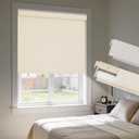 HESTIA No Drill Blackout Cordless Roller Shades for Windows, Thermal Insulated Jacquard Fabric Blinds with Valance, Easy Inside Mount for Bedroom and Home Office,Linen, 36" W x 72" H