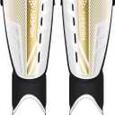 Upgraded Soccer Shin Guards for Kids Youth Adults, CE Certified AirsFish Shin Guard Sleeves Protection Gear for Boys Girls Soccer Games EVA Cushion Reduce Shocks and Injuries (S Plus, White+Gold)