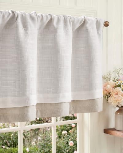 jinchan Curtain Light Filtering Kitchen for Living Room Bedroom Small Windows Valance 18 Inch Double Layer Farmhouse Window Rustic Overlay Rod Pocket 1 Panel Ivory