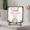 Boho Rainbow Wooden Sign,Love is Sweet Enjoy a Treat Sign, Dessert Table Sign,Desk Decor Sign with stand, Wedding Party Dessert Table Home Office Desk Cubicle Shelf Decor, 5x5 inches-A44 (Complete)