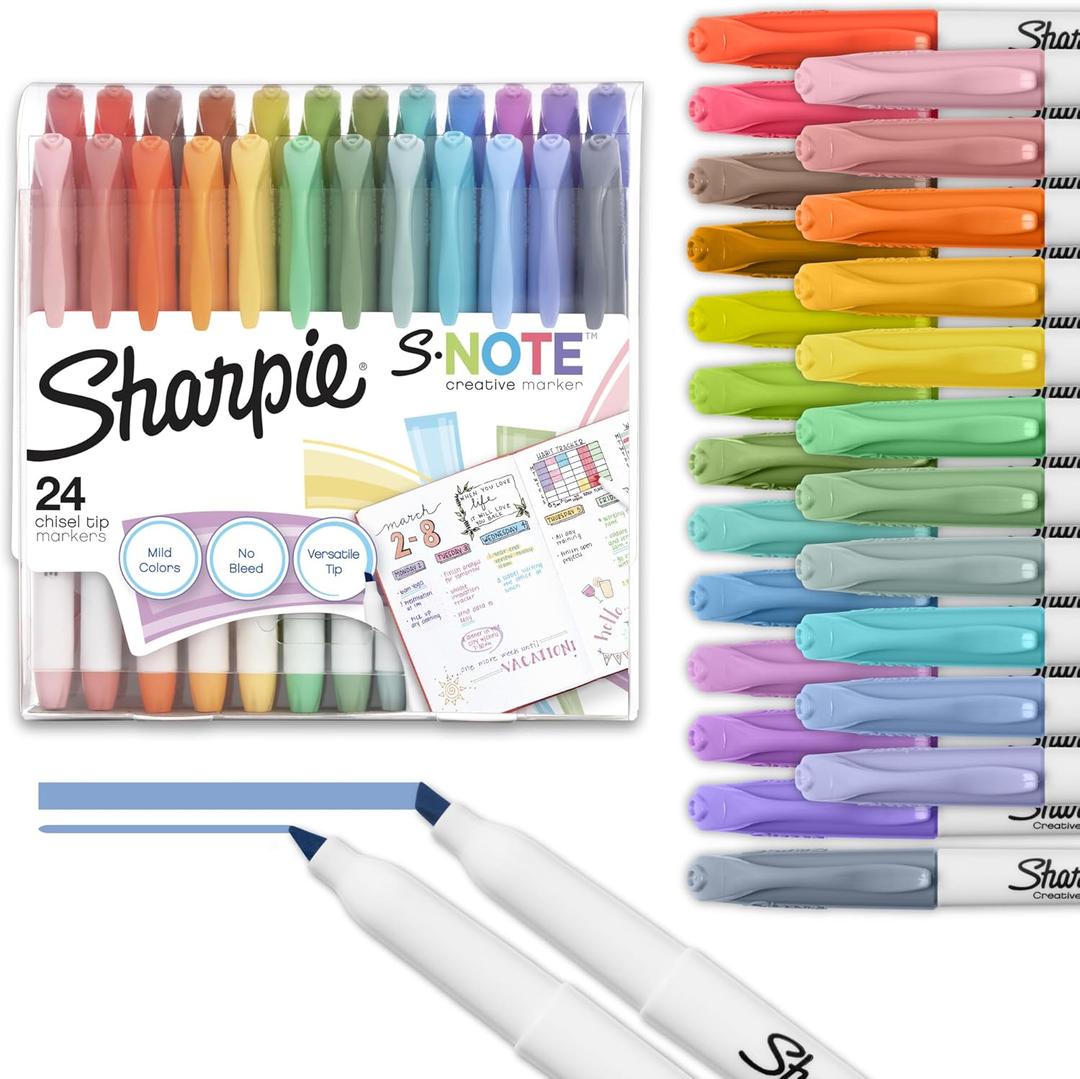 Sharpie S-Note Creative Markers, Pastel Highlighters, Art Marker Set, Assorted Colors, Chisel Tip, 24 Count - School, Home, and Office Use, Teacher Supplies