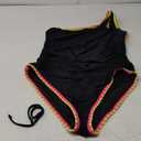 popvil Women's Sexy One Shoulder One Piece Bathing Suits Neon Color Block Swimsuits Slimming Mesh Swimwear XL