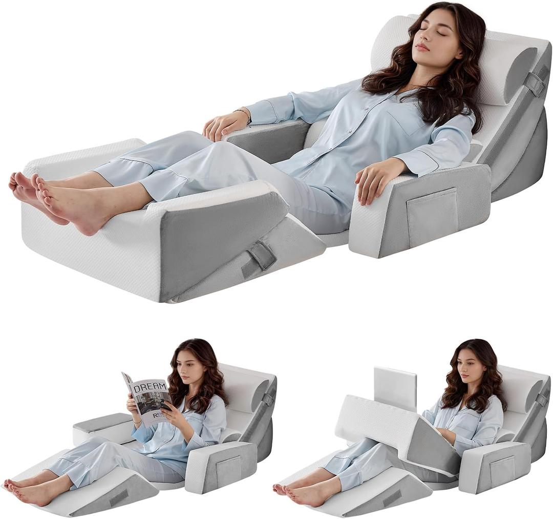 Yojoker 9PCS Orthopedic Bed Wedge Pillow Set for Sleeping, Back and Leg Pain Relief, Post Surgery Foam Pillow for Body, Triangle Adjustable Support Pillow - Acid Reflux Sleeping Pillows