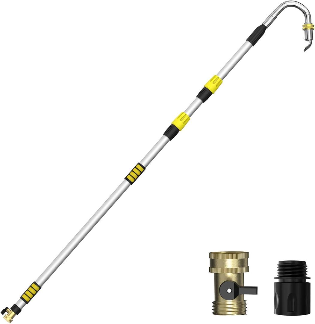 LAANPOLE Gutter Cleaning Tools from The Ground, 24FT Reach Rain Cleaner with Bendable Wand and Quick Connect Adapter for Garden Hose