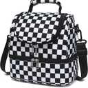 Yusudan Lunch Bag for Women Girls, Dual Compartment Insulated Lunchbox Picnic Tote Bags for Adults Kids Work School Beach (Checkered)