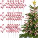 24 Pcs Red White Candy Cane Christmas Picks 16" Large Furry Spiral Curly Sprays Elf Ornaments Stems for Christmas Tree Topper Filler Party Vase Filler Wreath Garland