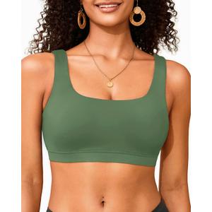 Women Sport Bra Swimsuit Top - Swim Bra Bikini Top Only Scoop Neck Bathing Suit 2025 Swimwear (Small, Olive Green)