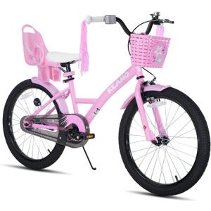 KEANO Zinnia 20 Inch Kids Bike for Girls Ages 7-10 Years, 20 Inch Girls' Bikes with Kickstand, Streamers, Basket and Doll Seat, Children Bicycles Pink