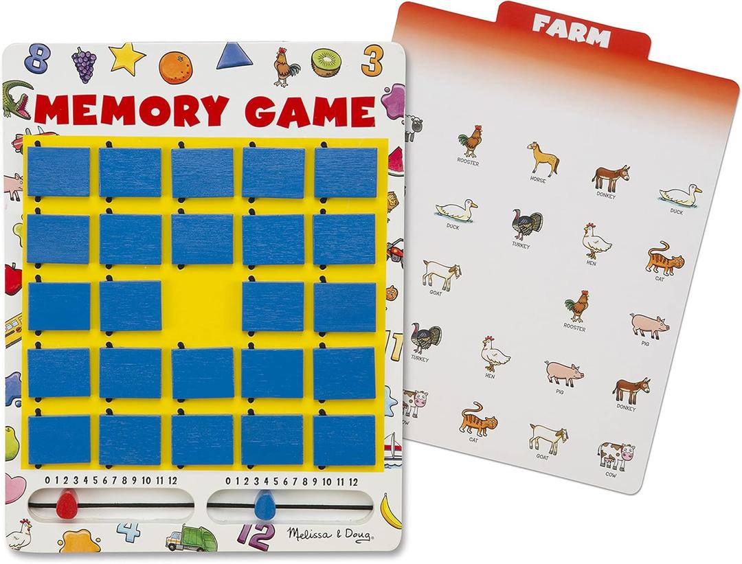 Melissa & Doug Flip to Win Travel Memory Game - Wooden Game Board, 7 Double-Sided Cards Road Trip Essentials for Kids, Hangman Game for Kids, Memory Game for Toddlers and Kids 5+