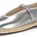 Coutgo Womens Espadrilles Mary Jane Flats Closed Sqaure Toe Mesh Ballet Flats Comfortable Dress Shoes (Silver)