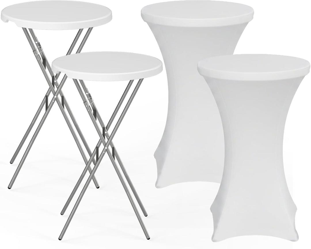 28" Round Folding Table with Cover,2Pcs Foldable Cocktail Table with Handle