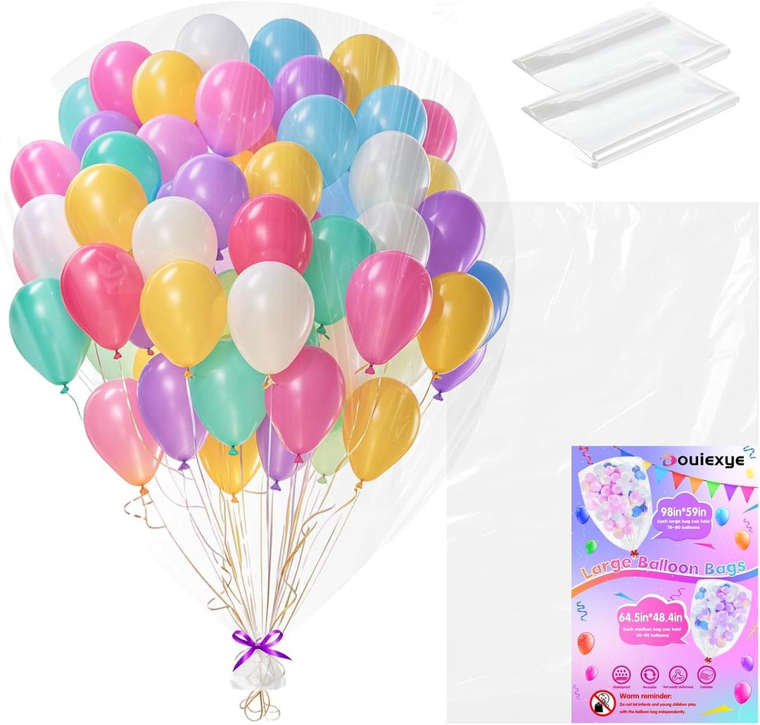 2 Pack Balloon Bags 98 x 59 Inch Big Plastic Balloon Storage Bag Large Balloon Bags for Transport Carrying Packaging Storage Car Seat Luggage Suitcase Stroller Chair