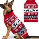 IPRAVOCI Christmas Dog Sweater - Winter Warm Pet Clothes Knitwear for Small Medium Large Dogs - Cute Snowflake Elk Pattern Turtleneck Cold Weather Dog Costume Outfits (L (neck17"- 22" chest27"-30"), Red)