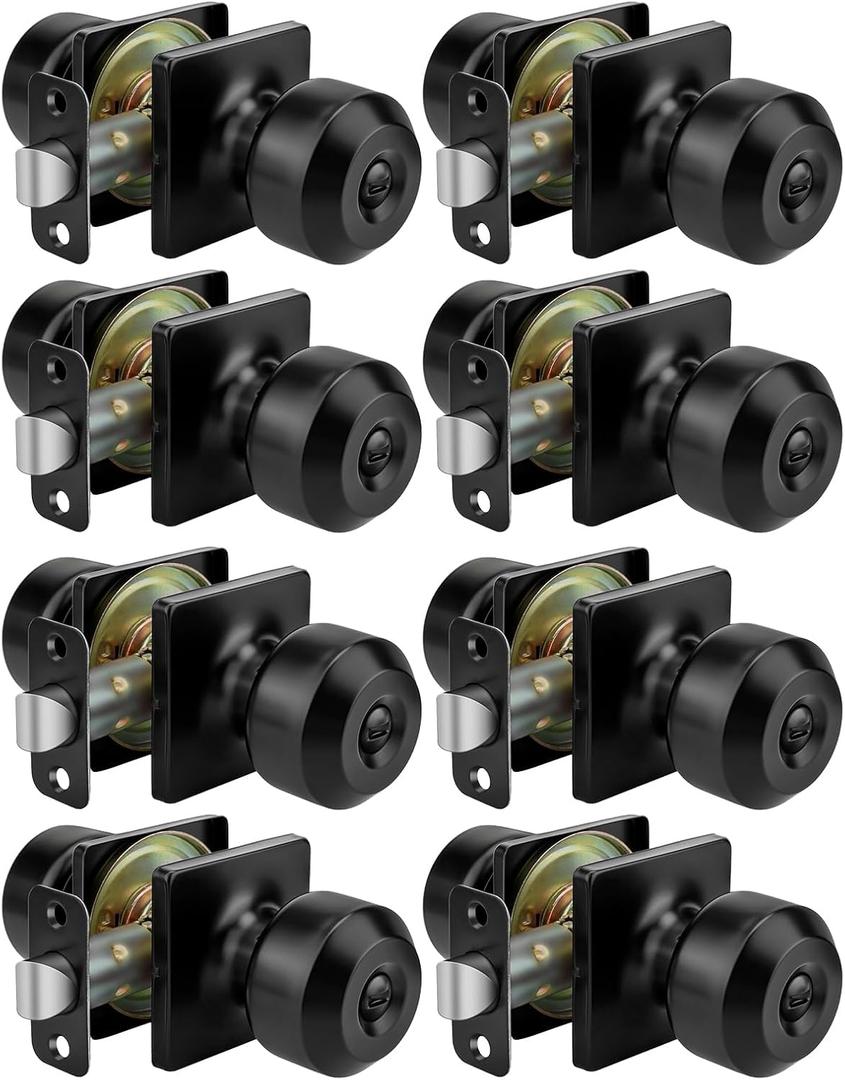 Goldenwarm Black Door Knobs, Matte Black Privacy Door Knob Interior, Square Interior DoorKnobs for Bedroom, Bathroom, (8 Pack)