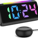 Netzu Alarm Clocks for Bedrooms Heavy Sleepers, Vibrating Alarm Clock with Bed Shaker, Night Light, RGB Display, Dimmer, Snooze for Hearing Impaired People (Black)