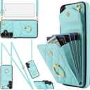 Asuwish Phone Case for Samsung Galaxy S23 FE 5G Wallet Cover with Tempered Glass Screen Protector and Crossbody Wrist Strap Ring Stand RFID Blocking Card Holder Cell S 23 EF S23FE 23S Women Girls Teal