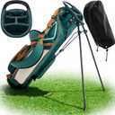 Ultra-Lite Golf Stand Bag - 3 Lbs, 4 Way Divider Portable Golf Club Carry Bag, Water-Repellent Golf Travel Case with Rain Hood, Golf Gifts for Men and Women (Green)
