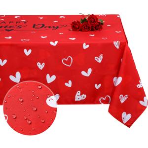 Valentines Day Tablecloth Valentines Party Fabric Table Cover Red Love Heart Happy Valentines Day Reusable Polyester Rectangle Waterproof Table Cloth for Wedding Anniversary, 60'' x 84''