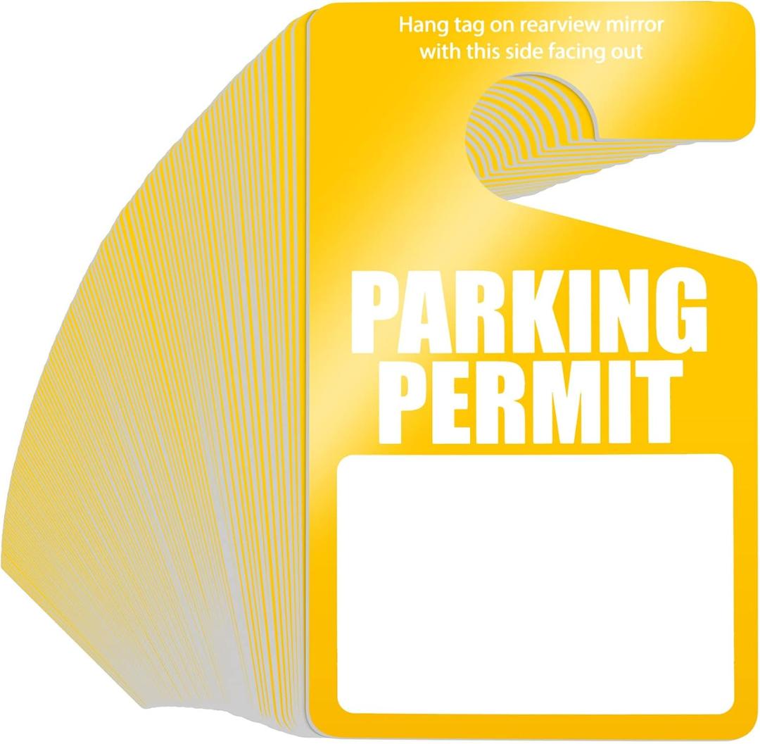 100 Pack Parking Permit Hang Tags Plastic Parking Placards PVC Hang Tag 3 x 5 Inch for Car Rear View Mirror (Yellow)