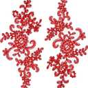 uxcell 2 Pcs Flower Lace Appliques 3D Embroidery Lace Patch Sewing Addition Embellishments for Wedding Bridal Dress Clothes DIY Crafts Accessories Decoration, Red (23cm) (9 x 4 inch)