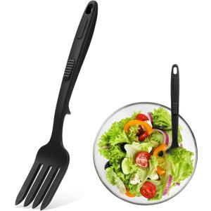 Lounsweer 10 in 1 Silicone Flexible Fork 11 Inch Cooking Tools and Utensils Heat Resistant Cooking Fork Dishwasher, Mixes Ingredients, Mashes Food, Whisks Eggs, Baking, Mixing Made Easy (Black)
