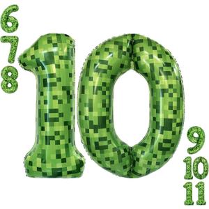 5 x Video Game Number 10 Balloon Different shades of Green Number Balloons for Game Birthday Decorations, Pixel Game Party Supplies 10 Number Balloon