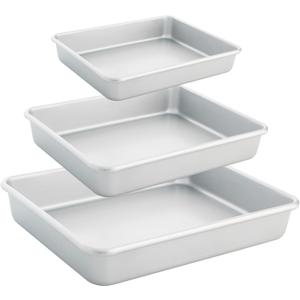 Deep Baking Pans Set of 3, Rectangle Cake Pan Nonstick, Heavy Duty Thick Bakeware Lasagna Pan for Toaster Oven, 9/11/13 Inch Tray for Brownie (Silver)