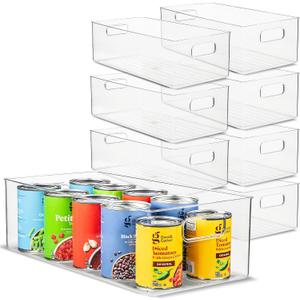 Plastic Food Storage 8 Pack Clear Container Bin with Handles for Organizing Kitchen, Pantry, Refrigerator, Freezer, Pantry, Cabinet, Closet, Bathroom. 16x8x5