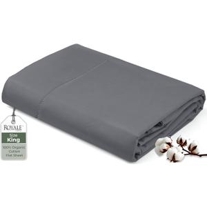 Royale Linens 100% Organic Cotton King Flat Sheet Only - Super Soft - Percale Top Sheets - King Flat Sheet Sold Separately - Breathable, Cool & Crisp Grey Sheets Only (105" x 102", Grey) (Charcoal)