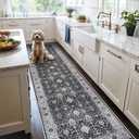 3x12 Washable Hallway Runner Rug: Oriental Long Ultra Soft Runners for Kitchen Entryway Thin Non Slip Bathroom Nursery Floor Mat Water Resistant Low Pile Carpet for Living Room Bedroom (Black, 3x12)