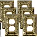 Antique Brass Duplex Outlet Cover Paisley Pattern Decorative Wall Plates for Electrical Outlet, Metal Switch Plates and Receptacle Cover for Kitchen Bathroom (1 Gang Duplex Outlet-2 Pack)
