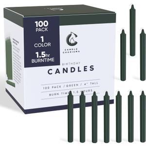 Candle Charisma 100 Green Spell Candles - 4" Unscented Paraffin Chime Candles, Smokeless & Dripless, Colored Candles, 1.5 Hours Burn Time 0.4" Thick Taper Candles for Rituals, Witchcraft and Parties