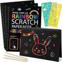 Prudiut 3 Packs Rainbow Scratch Art, Scratch Notebook Scratch Paper Art Gifts for Kids DIY Craft Birthday Party Games Classroom Easter Gifts for Kids