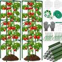 2 Pack Square Tomato Cages for Garden Heavy Duty Plastic Coated Steel Pipe Tomato Stakes Cages, Trellis Tomato for Potted Plants, Tomato Cages Plant Stakes for Climbing Vegetable Plants Flowers Fruit