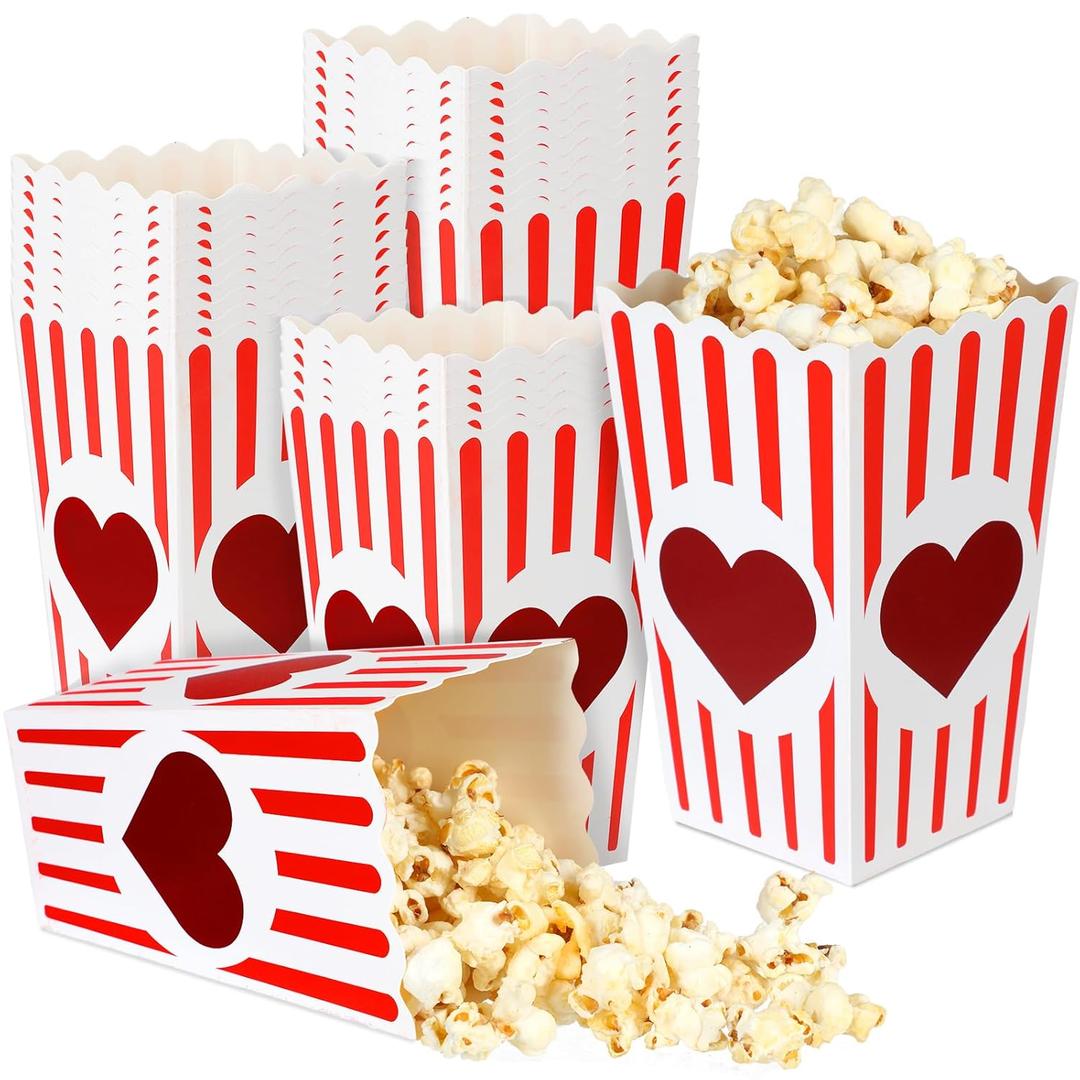 100 Pieces 28 oz Valentine's Day Popcorn Boxes Love Heart Conversation Popcorn Container Treat Candy Goodie Cardboard Boxes for Valentine Wedding Birthday Party Supplies
