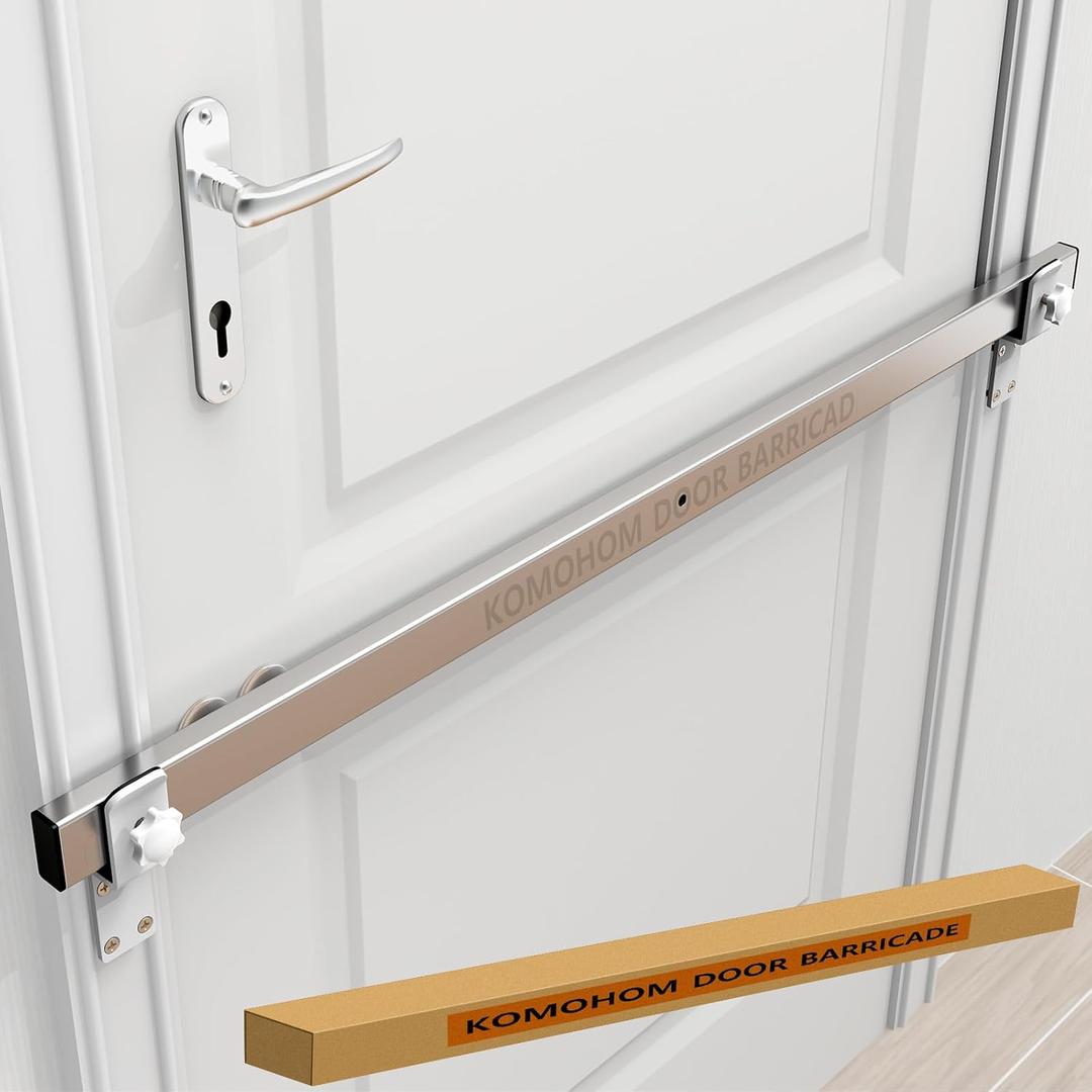 Stainless Steel Door Security Bar 34", Heavy Duty Door Barricade for Front Door/Outswing Doors, Adjustable Anti-Kick Home Defense Security Bar with Anti Collision Silicone Protective pad