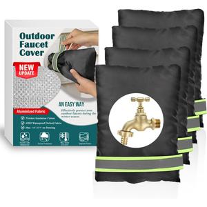 Outdoor Faucet Covers for Winter Freeze Protection, 4 Pack 7" W x 9" H Thicken Faucet Covers for Winter Insulated, Spigot Covers Hose Bib Cover for Winter with Aluminized Thermal Insulation Fabric