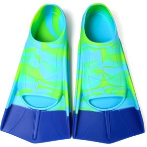 Fanwill Kids Swim Fins, Short Soft Silicone Flippers for Lap Swimming and Diving for Child, Girls, Boys (Colorful-Blue, XXX-Small)