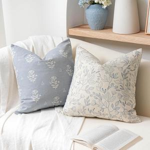 Floral Decorative Throw Pillow Cover 18x18 Set of 2, Farmhouse Coastal Blue Cotton Accent Throw Pillow for Couch Sofa Living Room, Cover ONLY Floral Decorative Throw Pillow Cover 18x18 Set of 2, Farmhouse Coastal Blue Cotton Accent Throw Pillow for Couch Sofa Living Room, Cover ONLY