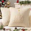 MIULEE Christmas Trees Pillow Covers Set of 2 Decorative Soft Throw Pillows Plush Faux Fur Wool Embroidered Couch Cushion for Holiday Winter Home Decor Chair Sofa Bedroom Living Room,Beige 18x18inch