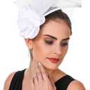 SAFERIN Fascinators Hat Flower Mesh Ribbons Feathers on a Headband and a Clip Tea Party Headwear for Girls and Women (White, M)