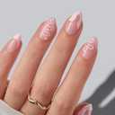 BTArtbox Press On Nails Almond, Rose Lemonade, Pink Swirl, Short, 32Pcs | Lamp-Curable 4-Week Wear, Easy-to-Apply in 15 Mins, Salon-quality Nail Look, Included Glue and Adhesive Tabs All-in-One Kit