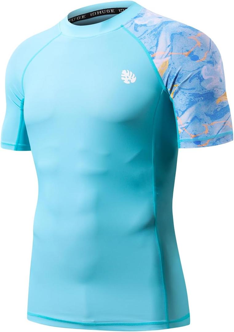 HUGE SPORTS Men's Splice UV Sun Protection UPF 50+ Skins Rash Guard Short Sleeves (3X-Large, Cloud Blue)