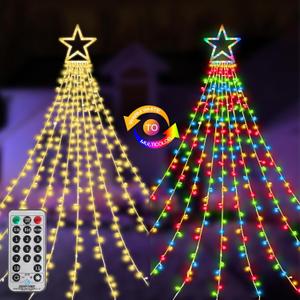 Christmas Decoration Lights 320 LED Color Changing Outdoor Star String Lights Waterproof Waterfall Christmas Lights 11 Light Modes, Remote & Timer [Warm White & Multicolor]