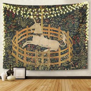Semtomn Tapestry Artwork Wall Hanging Medieval Vintage Hunting Unicorn Captivity Him Her 70x90 Inches Home Decor Tapestries Mattress Tablecloth Curtain Print (90L" x 70W")