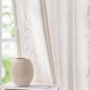 jinchan Winslow White Linen Curtains for Bedroom 84 Inches Length Embroidered Bordered Floral Curtains for Living Room Farmhouse Decor Light Filtering Window Treatments White on White Drapes 2 Panels
