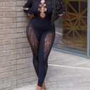 Womens Sexy Off Shoulder Leopard Mesh Jumpsuit Rhinestone Cutout One Piece Lace Bodysuit Nightclub Party Outfits (Black, XL)