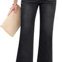 GRAPENT Capri Jeans for Women Trendy High Waisted Wide Leg Flare Button Fly Stretchy Denim Pants Raw Hem Cropped Jeans (Small, Washed Black)