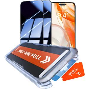 TORRAS Military-Grade for iPhone 16 Pro Screen Protector Privacy, [9H+] Full Coverage Tempered Glass, [TOP 25 Anti-Spy], Easy Install, Bubble-Free, Case-Friendly, 6.3'', 2-Pack